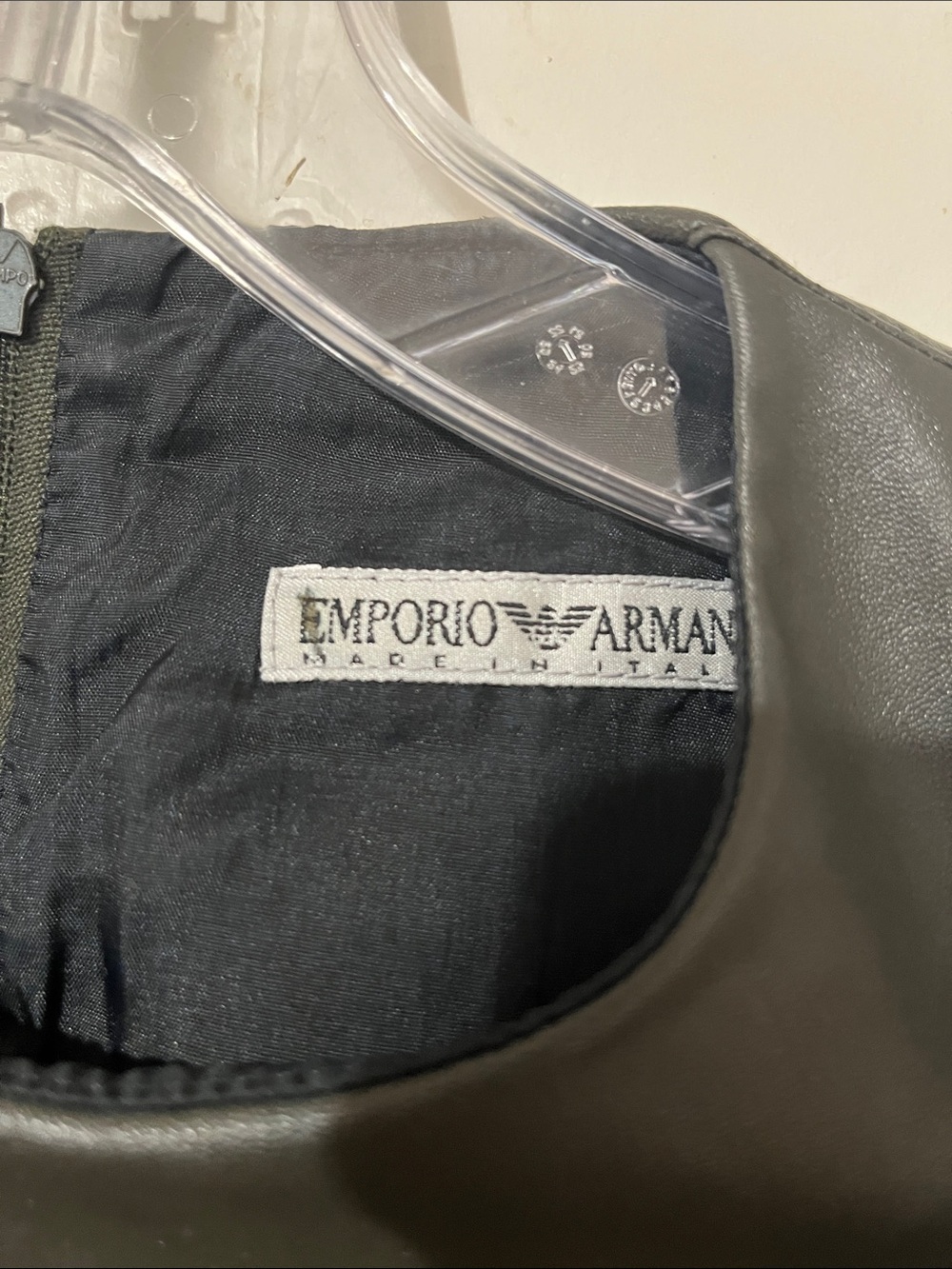 Emporio Armani Black Faux Leather Sleeveless Tank with Diagonal Stitching - Picture 2 of 6